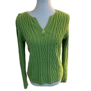 Talbots cable knit V-neck green sweater